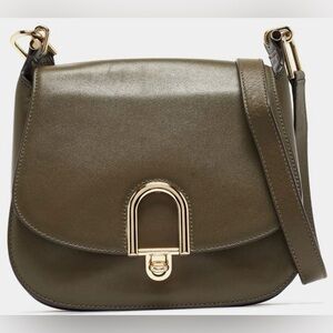 Michael Kors Delfina Olive Green Leather Saddle Bag Purse